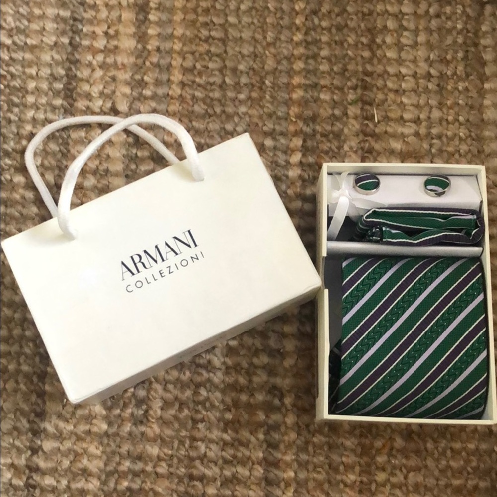 Armani Cuff, handkerchief, and Tie set